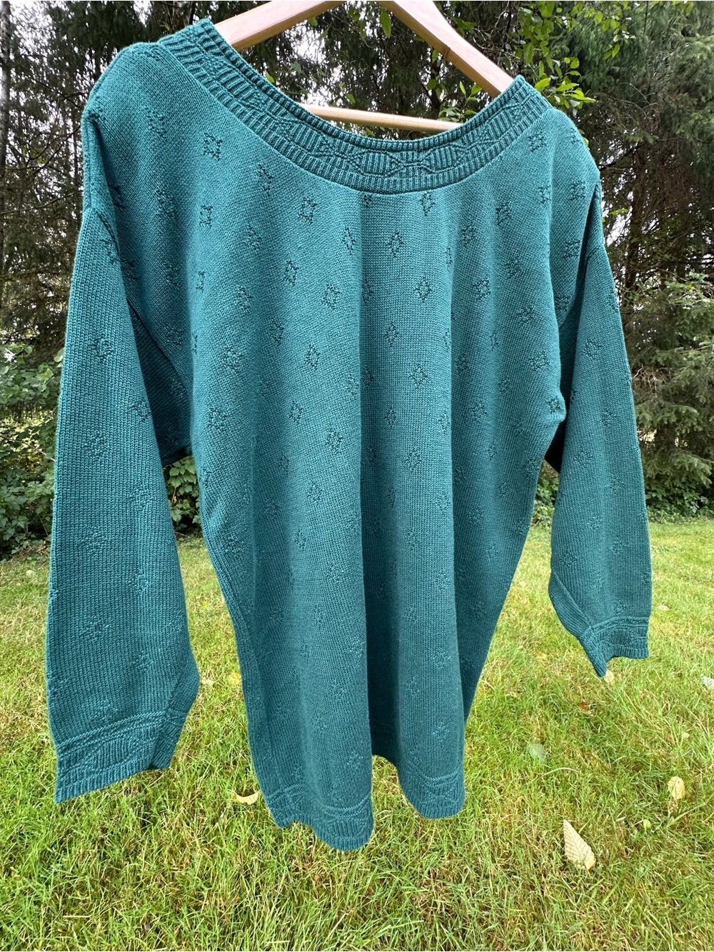 VTG Express Tricot Sweater Green Longline Knit Tunic 80s/90s Pullover